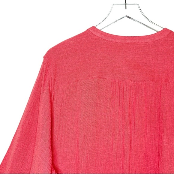 Soft Surroundings Red Gauzy Women’s Plus Button Henley Popover Tunic Top Sz 3X - Picture 9 of 11